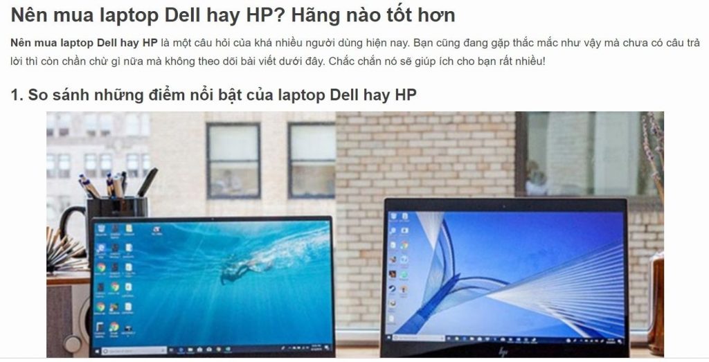 Bài viết so sánh laptop HP hay Dell trên một website công nghệ