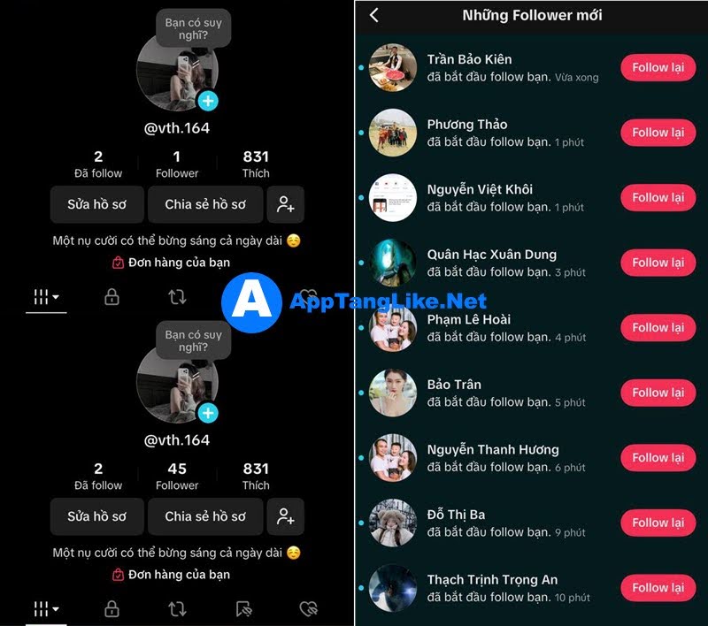 Follow tăng đều, tự nhiên, 100% tài khoản thật